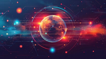 Quantum computing flat design side view computational power theme water color vivid