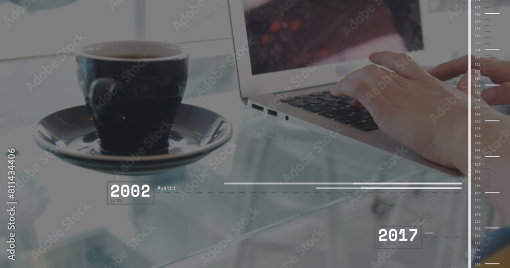 Poster image of data processing over hands using laptop