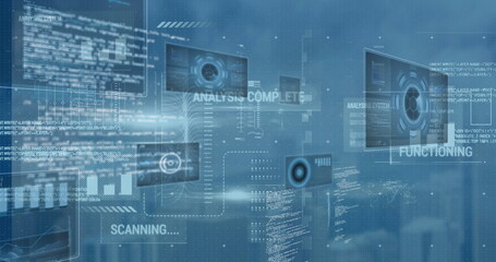 Obraz premium Image of data processing over blue background