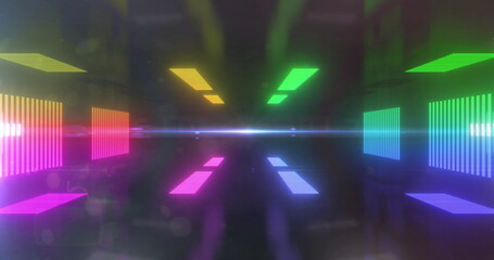 Image of game over over digital space with neon lights and shapes