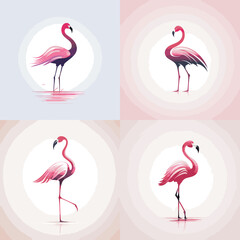 Fototapeta premium Elegant flamingo illustrations with soft pastel backgrounds, showcasing minimalist and modern designs. Perfect for tropical themes, decor, and creative art projects.