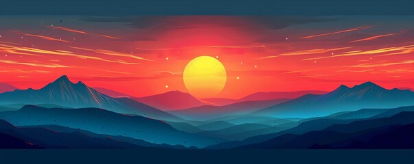 Sunset hues flat design top view evening glow theme cartoon drawing Triadic Color Scheme