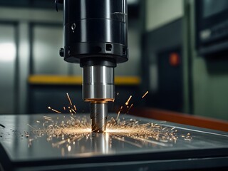 CNC milling machine cutting metal with sparks