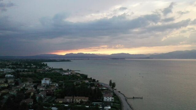Aerial video over San Benedetto garda lake Italy
