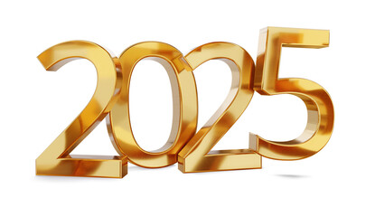 year 2025 golden symbol isolated on white golden gold metallic, new year and change, luxury glossy elegance bold number 3d-illustration