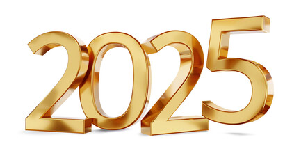 year 2025 golden symbol isolated on white golden gold metallic, new year and change, luxury glossy elegance bold number 3d-illustration
