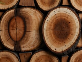 Wooden logs stacked on top of each other as a background texture