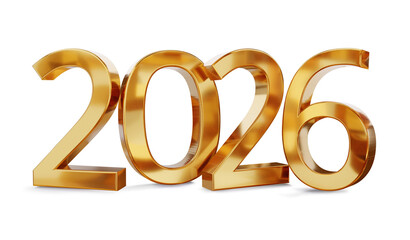 year 2026 golden symbol isolated on white golden gold metallic, new year and change, luxury glossy elegance bold number 3d-illustration
