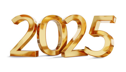 year 2025 golden symbol isolated on white golden gold metallic, new year and change, luxury glossy elegance bold number 3d-illustration