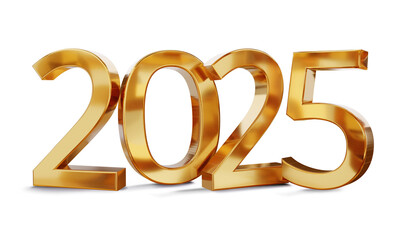 year 2025 golden symbol isolated on white golden gold metallic, new year and change, luxury glossy elegance bold number 3d-illustration