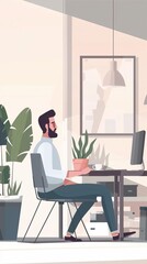 Finance startup office flat design side view innovative fintech theme cartoon drawing Splitcomplementary color scheme