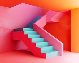 Obraz premium Geometric staircases flat design side view architectural feature theme vivid
