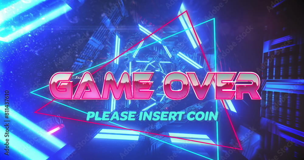 Poster image of game over over digital space with neon lights and shapes