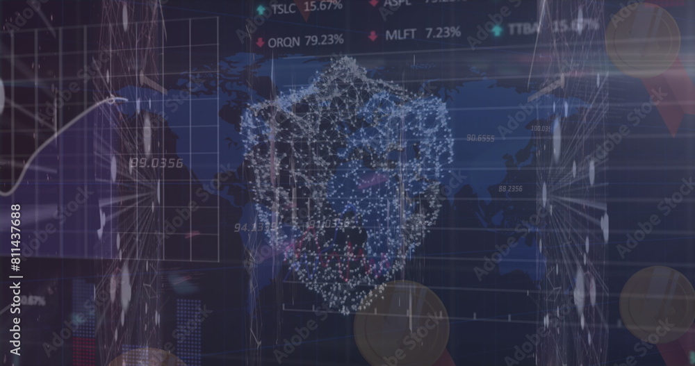 Poster image of data processing over shield and world map