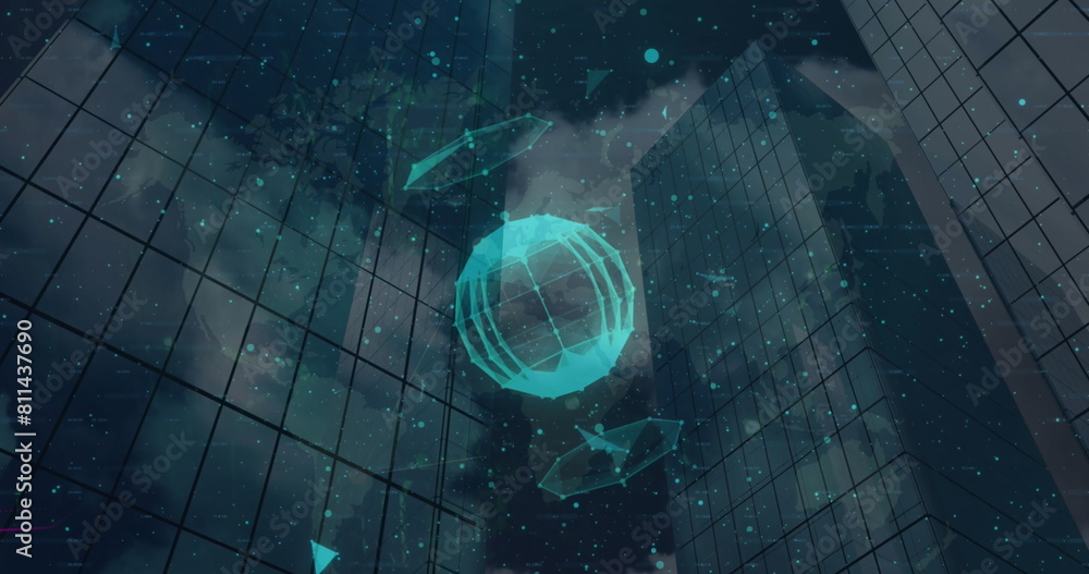 Poster the animated image shows a network of connections over a cityscape