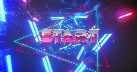 Image of start over digital space with neon lights and shapes