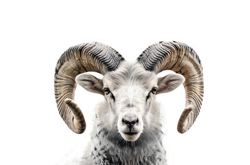 Portrait of a long-horned ram. transparent background