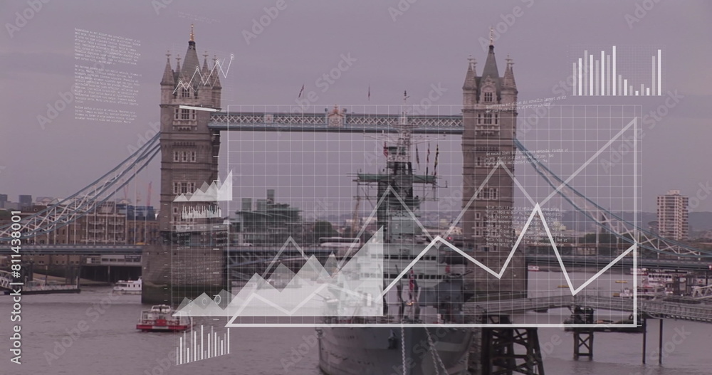 Poster image of data processing against aerial view of london bridge