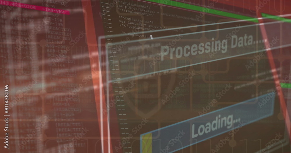Poster image of interface with data processing against security padlock icon