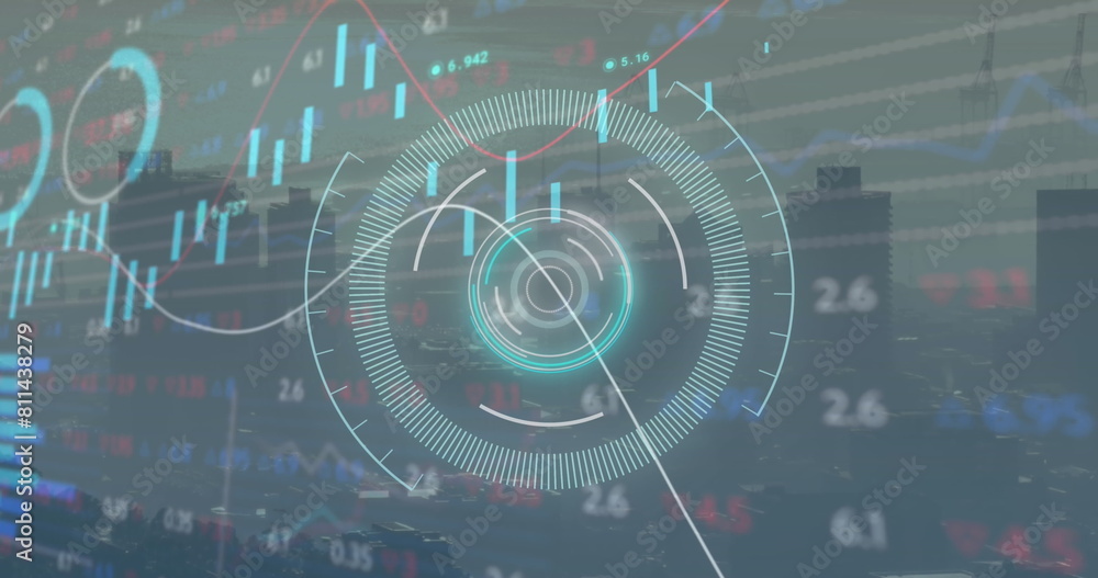Poster image of scope and data processing over cityscape