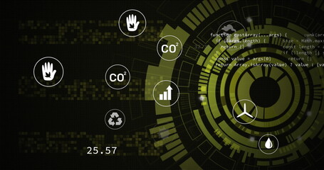 Image of eco icons, scope and data processing - Powered by Adobe