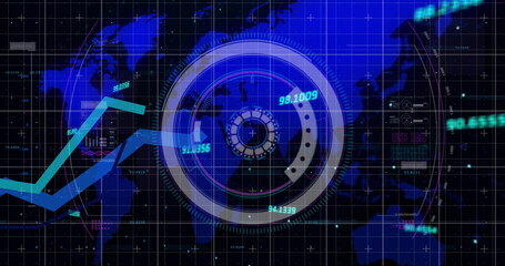 Fototapeta premium Image of scope and data processing over world map