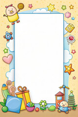 Fototapeta premium Playful Kids Themed Memo Page with Cartoon Characters, Gifts, and Colorful Stars