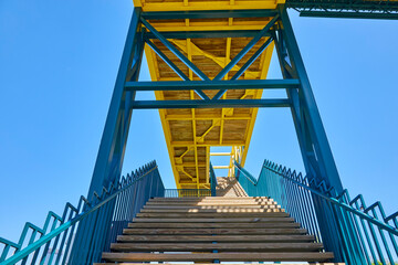 Art bridge near Sculpture Garden in Minneapolis Minnesota looking up into a bright blue sky