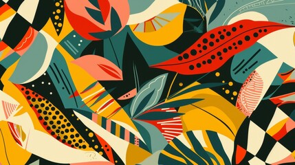 Avocado set in a retro tapestry of vibrant hues and structured geometric designs, nostalgic yet modern