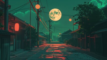 street background in Japanese rural anime style