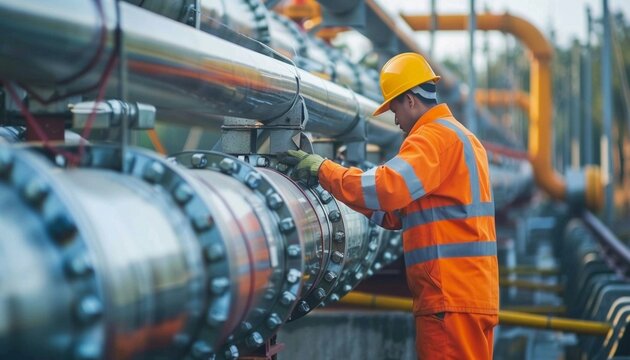 Engineer wearing safety uniform and helmet welding to repair pipe concept of innovative industrial and maintenance growth efficiency manufacturing 