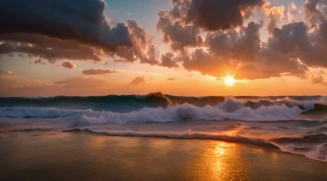 sea ​​with waves and aurora sky