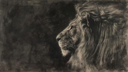 Regal Majesty: Charcoal Sketch of Lion Profile