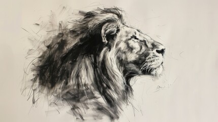 Regal Majesty: Charcoal Sketch of Lion Profile