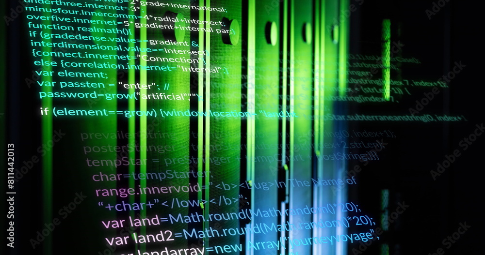 Poster image of data processing against computer server room