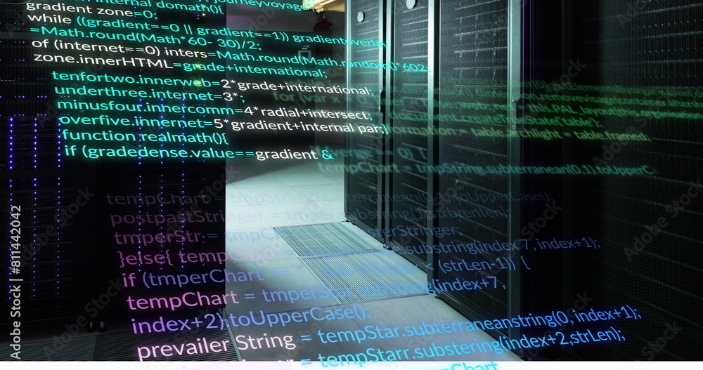 Poster image of data processing against computer server room