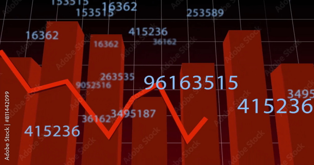 Poster image of changing numbers with graphs on grid pattern over black background