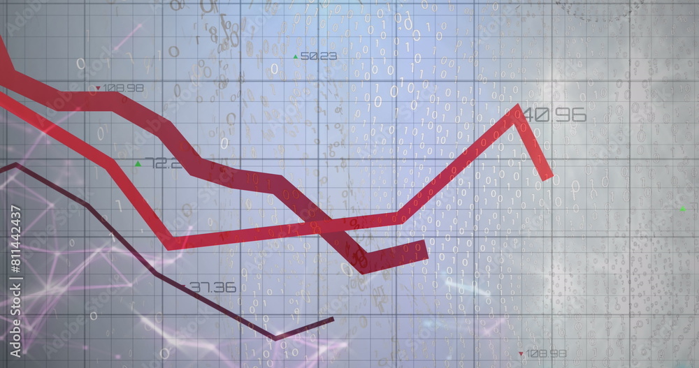Poster image of red lines with statistics and data processing over grid