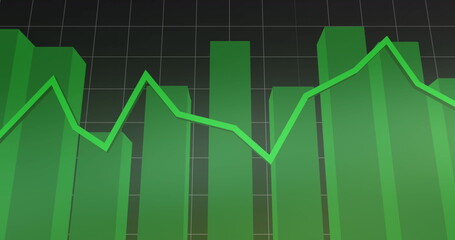 Image of green line over statistics and data processing