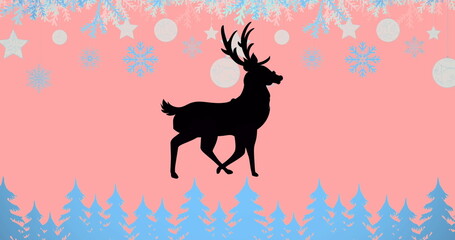 Image of reindeer over snow falling