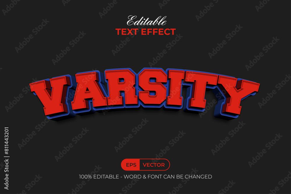Poster Varsity Text Effect 3D Curve Style. Editable Text Effect.