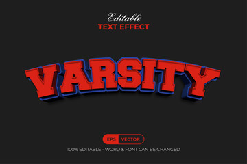 Varsity Text Effect 3D Curve Style. Editable Text Effect.