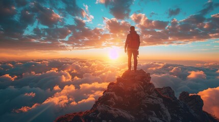 Fototapeta premium person on the top of mountain