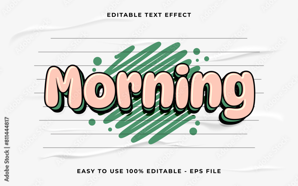 Poster morning 3d editable vector text effect. simple style text effect.
