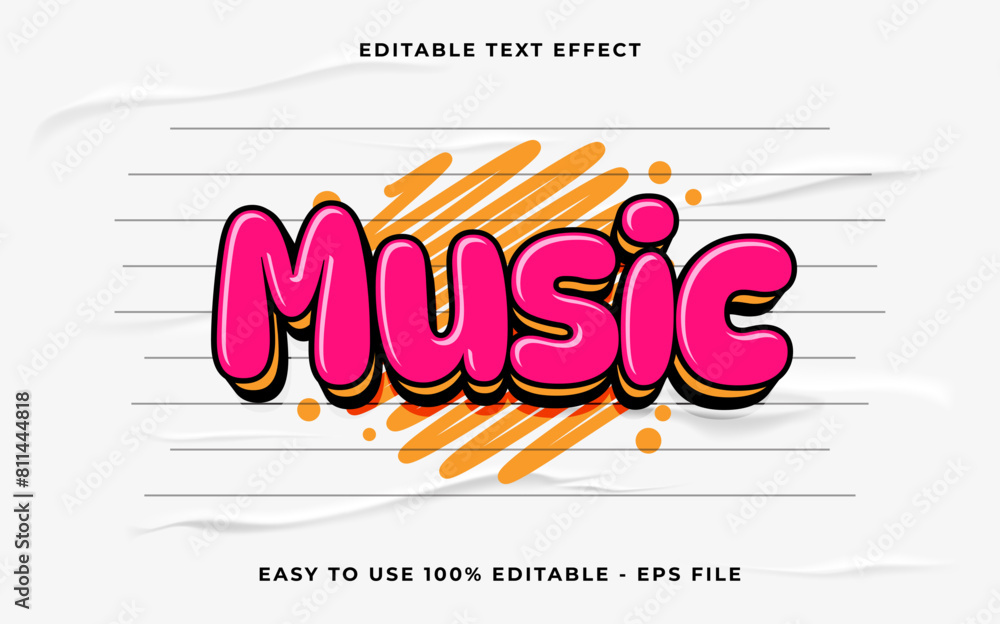 Poster music 3d editable vector text effect. simple style text effect.