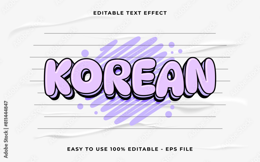 Poster korean 3d editable vector text effect. simple style text effect.