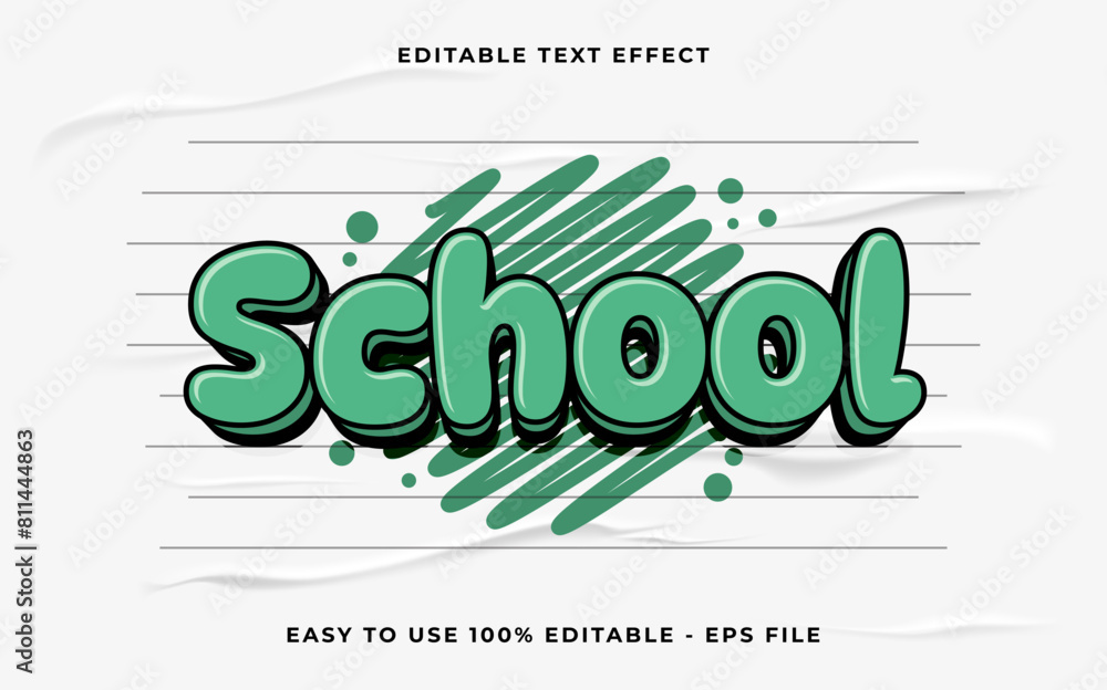 Poster school 3d editable vector text effect. simple style text effect.
