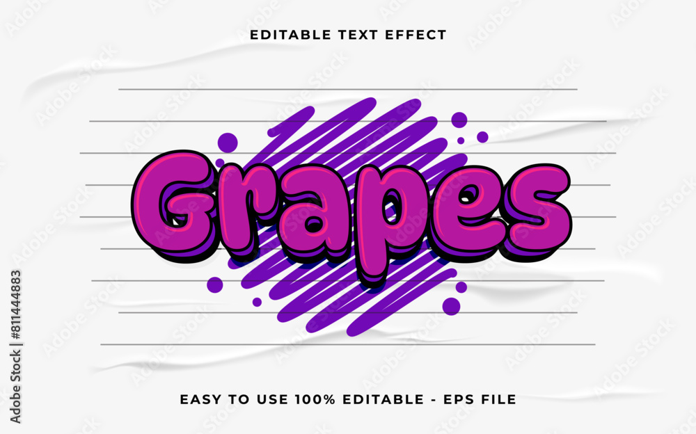 Poster grapes 3d editable vector text effect. simple style text effect.