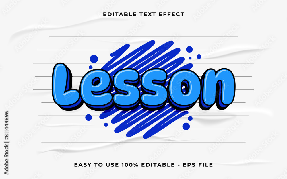 Poster lesson 3d editable vector text effect. simple style text effect.