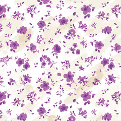 Flowers and flying leaves on Brush strokes wallpaper pattern